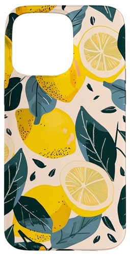 Hülle für iPhone 15 Pro Max Vintage Muster Kunst Zitrone Obst von Vintage Fruit Pattern Art (Lemon)