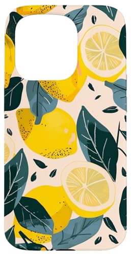 Hülle für iPhone 15 Pro Vintage Muster Kunst Zitrone Obst von Vintage Fruit Pattern Art (Lemon)