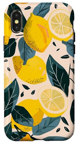 Hülle für iPhone X/XS Vintage Muster Kunst Zitrone Obst von Vintage Fruit Pattern Art (Lemon)