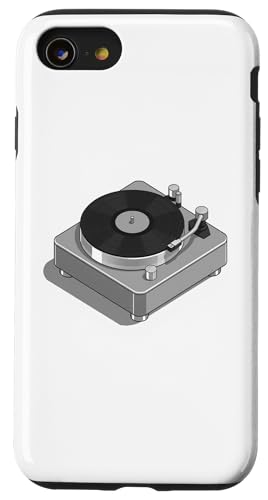 Vinyl-Schallplattenspieler-Grafikdesign in grauer Farbe Hülle für iPhone SE (2020) / 7 / 8 von Vintage Music Turntable