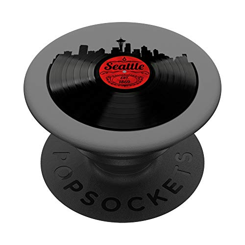 Retro Ästhetische Vinyl-Schallplatte City Skyline Hipster Seattle PopSockets mit austauschbarem PopGrip von Vintage Phone Cases Retro Vinyl Record Aesthetic