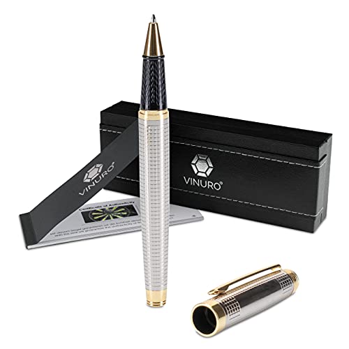 Vinuro® Polaris I edler Tintenroller mit blauer Mine I aus Edelstahl I in Gold und Silber I in edlem Etui I Geschenk für Weihnachten, Bachelor von Vinuro