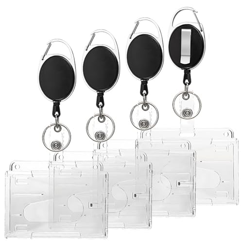 4 Stück Kartenhalter Ausweis mit Einziehbarer Schlüsselband,Durchsichtige Ausweishalter Ausziehbar,Badge Holder,Ausweishülle mit Clip (4 Stück Transparente Kartenhalter) von Vinuwu