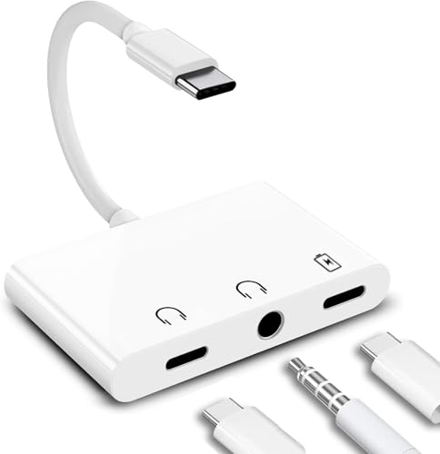 Viojrlly USB C Kopfhörer Klinke Adapter 3.5mm Headphone Jack Splitter Type C Ladekabel Mikrofon DAC Audio Auto AUX Aufladen Power, 3 in 1 Klinke Kompatibel mit 15/15Pro/15ProMax/15Plus und mehr von Viojrlly