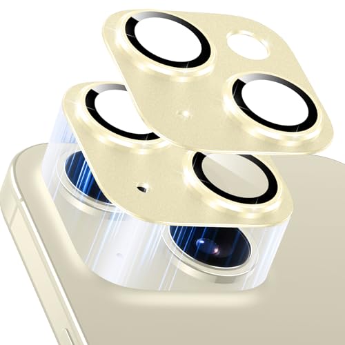 Viojrlra 2 Stück Kameraschutz für iPhone 15/15 Plus, Anti-Kratzer Kamera Linsenschutz Glas Schutzfolie, 9H Gehärtetes Glas Ringabdeckung, [Einteiliges Design] Kamera Schutz Ultra HD Camera Glass, Gold von Viojrlra