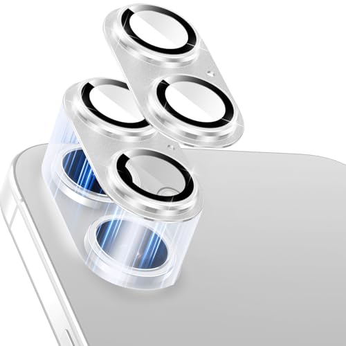 Viojrlra 2 Stück Kameraschutz für iPhone 16/16 Plus, Anti-Kratzer Kamera Linsenschutz Glas Schutzfolie, 9H Gehärtetes Glas Ringabdeckung, [Einteiliges Design] Kamera Schutz HD Camera Glass, Silber von Viojrlra