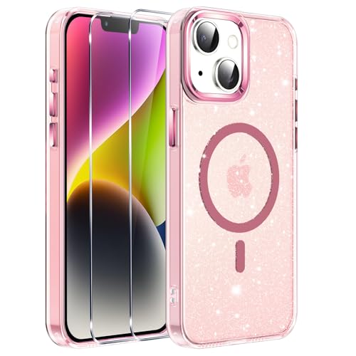 Viojrlra Glitzer Magnetische Hülle für iPhone 14 mit 2 Stück Schutzfolie kompatibel mit MagSafe, Sparkle Soft TPU Bumper PC Schale Handyhülle, Stoßfest Kratzfest Schutzhülle für iPhone 14, Rosa Viojrlra Glitzer Magnetische Hülle für iPhone 14 mit 2 Stück Schutzfolie kompatibel mit MagSafe, Sparkle Soft TPU Bumper PC Schale Handyhülle, Stoßfest Kratzfest Schutzhülle für iPhone 14, Rosa von Viojrlra