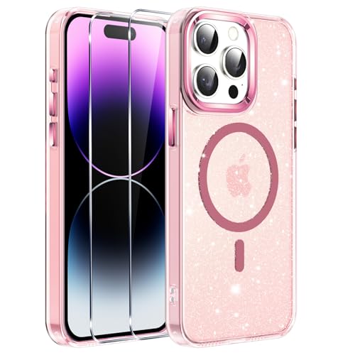 Viojrlra Glitzer Magnetische Hülle für iPhone 14 pro max mit 2 Stück Schutzfolie kompatibel mit MagSafe, Sparkle Soft TPU Bumper PC Schale Handyhülle, Stoßfest Schutzhülle für iPhone 14 pro max, Rosa Viojrlra Glitzer Magnetische Hülle für iPhone 14 pro max mit 2 Stück Schutzfolie kompatibel mit MagSafe, Sparkle Soft TPU Bumper PC Schale Handyhülle, Stoßfest Schutzhülle für iPhone 14 pro max, Rosa von Viojrlra