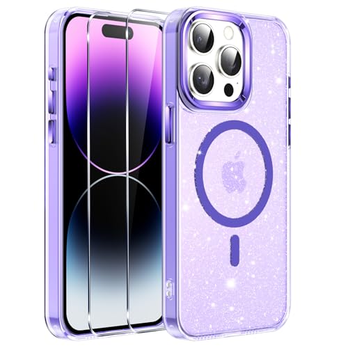 Viojrlra Glitzer Magnetische Hülle für iPhone 14 pro max mit 2 Stück Schutzfolie kompatibel mit MagSafe, Sparkle Soft TPU Bumper PC Schale Handyhülle, Stoßfest Schutzhülle für iPhone 14 pro max, Lila Viojrlra Glitzer Magnetische Hülle für iPhone 14 pro max mit 2 Stück Schutzfolie kompatibel mit MagSafe, Sparkle Soft TPU Bumper PC Schale Handyhülle, Stoßfest Schutzhülle für iPhone 14 pro max, Lila von Viojrlra