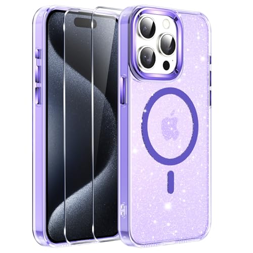Viojrlra Glitzer Magnetische Hülle für iPhone 15 pro max mit 2 Stück Schutzfolie kompatibel mit MagSafe, Sparkle Soft TPU Bumper PC Schale Handyhülle, Stoßfest Schutzhülle für iPhone 15 pro max, Lila Viojrlra Glitzer Magnetische Hülle für iPhone 15 pro max mit 2 Stück Schutzfolie kompatibel mit MagSafe, Sparkle Soft TPU Bumper PC Schale Handyhülle, Stoßfest Schutzhülle für iPhone 15 pro max, Lila von Viojrlra