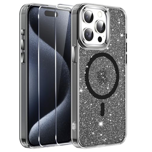 Viojrlra Glitzer Magnetische Hülle für iPhone 15 pro mit 2 Stück Schutzfolie kompatibel mit MagSafe, Sparkle Soft TPU Bumper PC Schale Handyhülle, Stoßfest Schutzhülle für iPhone 15 pro, Schwarz Viojrlra Glitzer Magnetische Hülle für iPhone 15 pro mit 2 Stück Schutzfolie kompatibel mit MagSafe, Sparkle Soft TPU Bumper PC Schale Handyhülle, Stoßfest Schutzhülle für iPhone 15 pro, Schwarz von Viojrlra