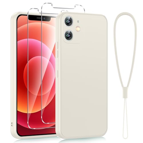 Viojrlra Hülle für iPhone 12 mini Handyhülle mit 2 Stück Schutzfolie, Flüssig Silikon Case für iPhone 12 mini Ultra Dünn Microfiber Kameraschutz, Slim Stoßfest Kratzfest Schutzhülle (Weiß) von Viojrlra