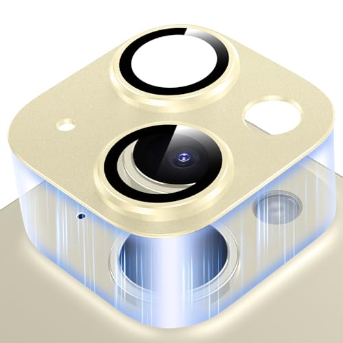 Viojrlra Kameraschutz für iPhone 15/15 Plus, Anti-Kratzer Kamera Linsenschutz Glas Schutzfolie, 9H Gehärtetes Glas Ringabdeckung, [Einteiliges Design] Kamera Schutz Ultra HD Klar Camera Glass, Gold von Viojrlra