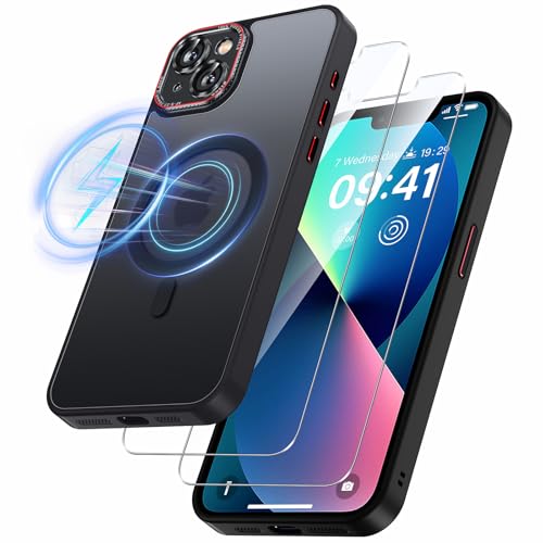 Viojrlra Hülle für iPhone 13 Handyhülle für MagSafe (Mit Integrierter Kameraschutz), Magnetisch Hülle mit 2 Stück Panzer Schutz Glas, Dünn Stoßfest Kratzfest Matt Handyhülle iPhone 13 Case, Schwarz Viojrlra Hülle für iPhone 13 Handyhülle für MagSafe (Mit Integrierter Kameraschutz), Magnetisch Hülle mit 2 Stück Panzer Schutz Glas, Dünn Stoßfest Kratzfest Matt Handyhülle iPhone 13 Case, Schwarz von Viojrlra