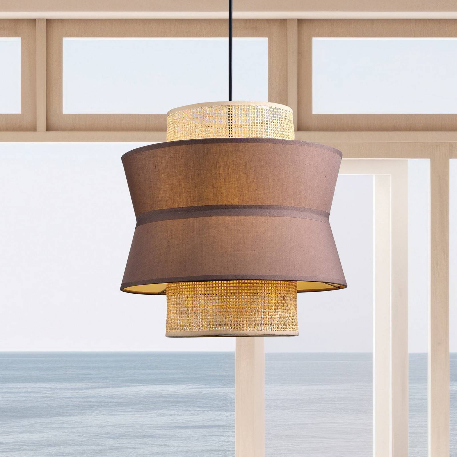Hängelampe Rika Double, Ø 35 cm, grau/naturfarben, Stoff Hängelampe Rika Double, Ø 35 cm, grau/naturfarben, Stoff von Viokef