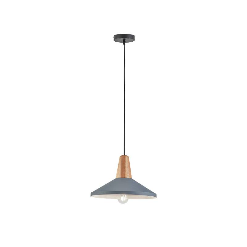 Hängeleuchte Tom mit Holzelement, blau-grau von Viokef