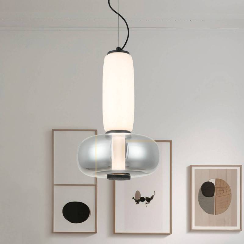 LED-Hängelampe Avery, rauchgrau/weiß, Ø 32 cm, Glas von Viokef