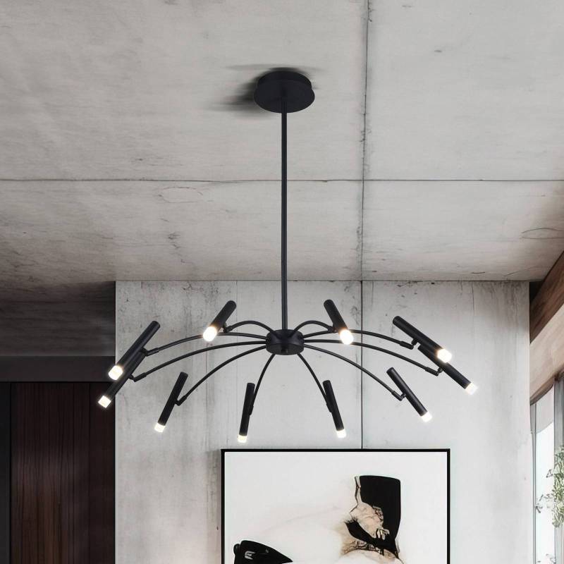 LED-Hängelampe Secret, schwarz, Ø 80 cm, Metall, 10-flg. von Viokef