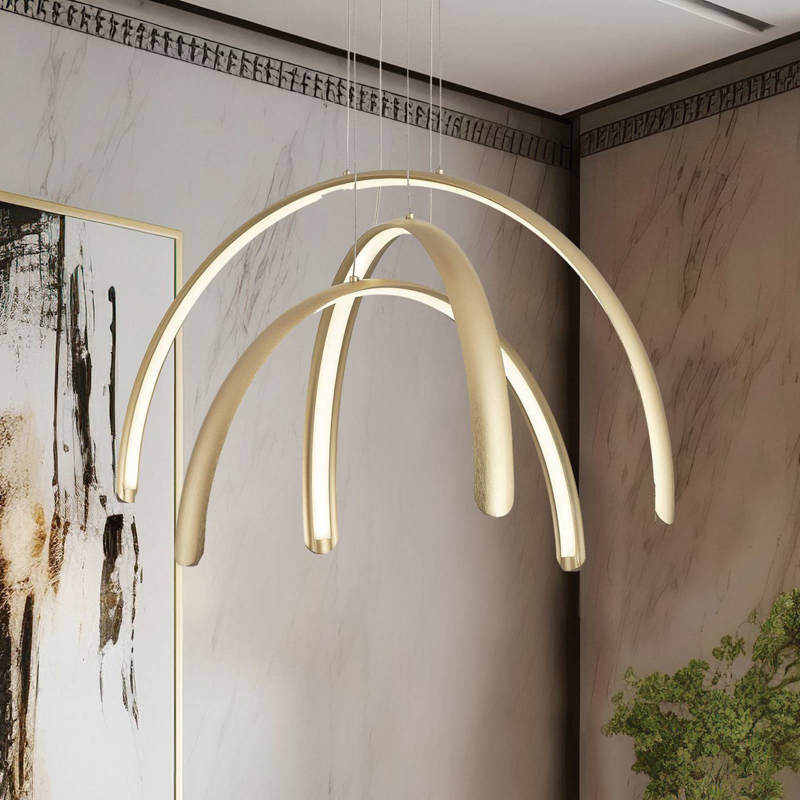 LED-Pendellampe Megan, Länge 60 cm, goldfarben, 3-flg. LED-Pendellampe Megan, Länge 60 cm, goldfarben, 3-flg. von Viokef