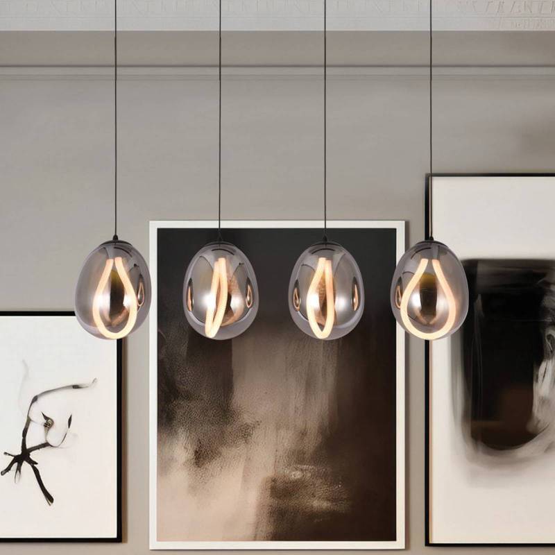 LED-Pendellampe Melanie, Länge 85 cm, rauchgrau, Glas 4-flg. von Viokef