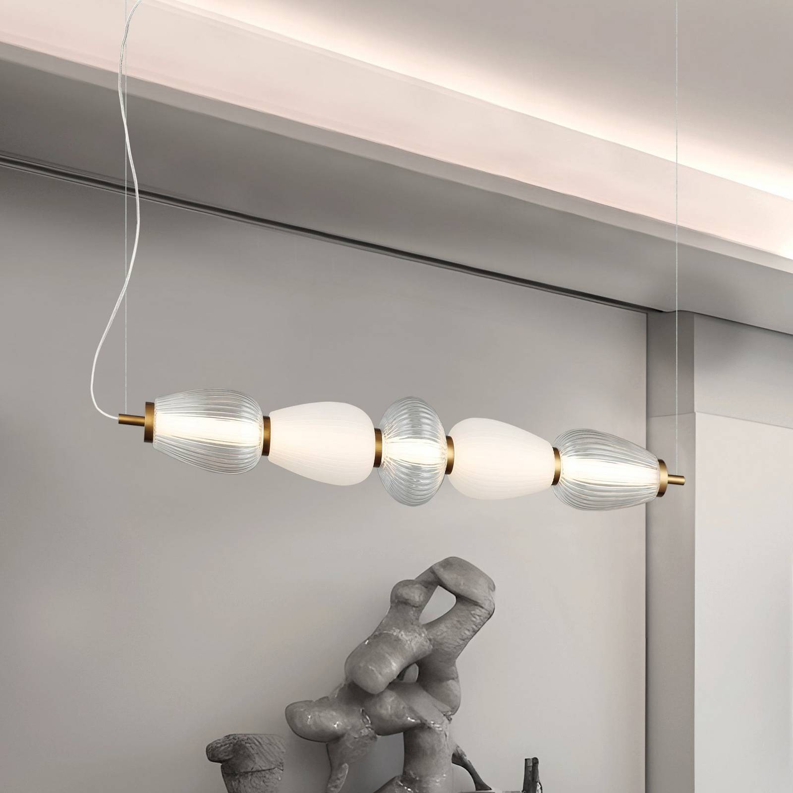 LED-Pendellampe Shiny, Länge 83 cm, klar/weiß, Glas LED-Pendellampe Shiny, Länge 83 cm, klar/weiß, Glas von Viokef
