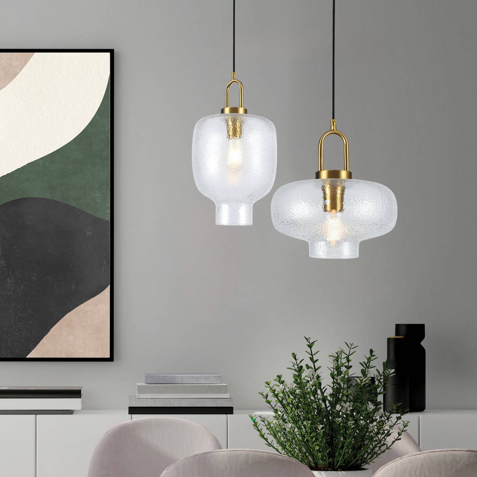 Pendellampe Oslo, Ø 26 cm, klar/goldfarben, Glas Pendellampe Oslo, Ø 26 cm, klar/goldfarben, Glas von Viokef