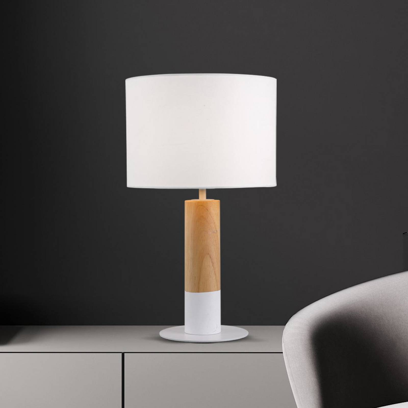 Tischlampe Carroll, holz hell/weiß, Höhe 43 cm, Stoff Tischlampe Carroll, holz hell/weiß, Höhe 43 cm, Stoff von Viokef