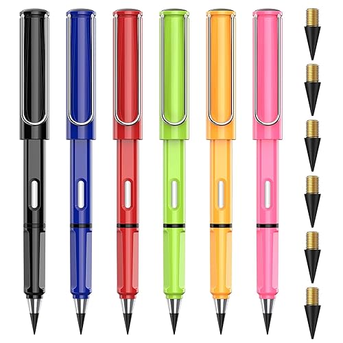 Viomis Ewiger Bleistift Set, 6 ZauberBleistifte HB und 6 Ersatzminen, Infinity Magic Pencil,Unendliche Tintenlose Bleistifte, Kann Handschrift Löschen von Viomis