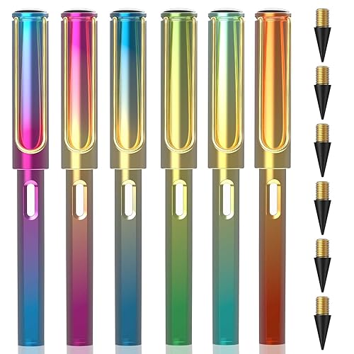 Viomis Ewiger Bleistift Set 6 Unendliche Tintenlose Bleistifte HB, Zauberbleistifte mit 6 Wechselköpfen,Infinity Magic Pencil für Schreiben Malen Skizzieren von Viomis
