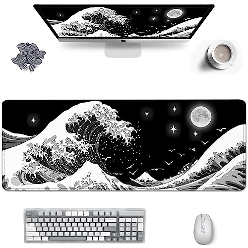 Viorichve Gaming-Mauspad, japanische schwarz-weiße Meereswelle, großes XXL-Mauspad, erweiterte große Schreibtischunterlage, 78,9 x 30 cm, Tastatur, Laptop, Computer, Mauspad für Zuhause, Büro, Gaming, Viorichve Gaming-Mauspad, japanische schwarz-weiße Meereswelle, großes XXL-Mauspad, erweiterte große Schreibtischunterlage, 78,9 x 30 cm, Tastatur, Laptop, Computer, Mauspad für Zuhause, Büro, Gaming, von Viorichve