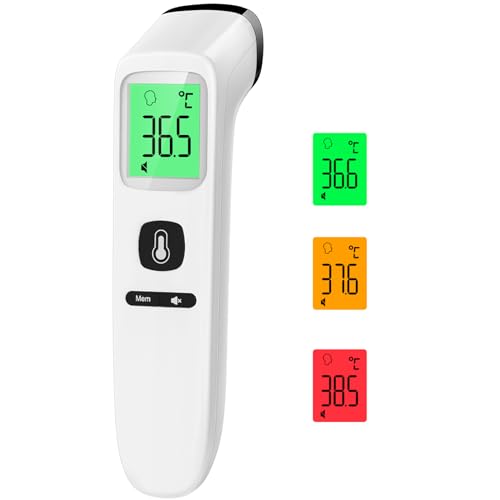 Fieberthermometer Kontaktlos, Stirnthermometer mit sofortigen genauen Messwerten, Fieberalarm, LCD-Anzeige und 35 Speicherabruf, Digitales Infrarot Thermometer für Kinder und Erwachsene von Viproud