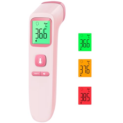 Fieberthermometer Kontaktlos Stirnthermometer, Digitales Infrarot Thermometer für Babys und Erwachsene mit sofortigen genauen Messwerten, Fieberalarm, LCD-Anzeige und 35 Speicherabruf (Rosa) von Viproud