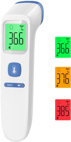 Fieberthermometer Kontaktlos Stirnthermometer, Digitales Infrarot Thermometer für Babys und Erwachsene mit sofortigen genauen Messwerten, Fieberalarm, LCD-Anzeige und 35 Speicherabruf (Blau) von Viproud
