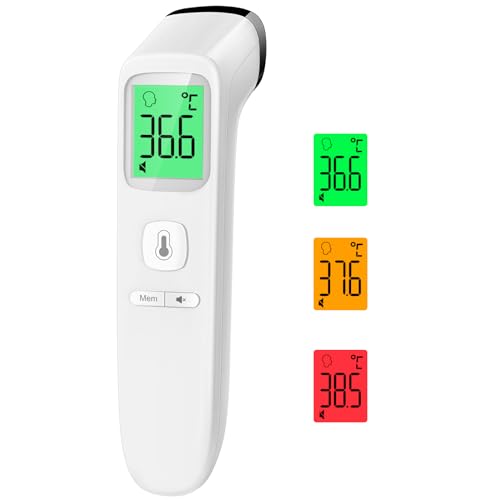 Fieberthermometer Kontaktlos Stirnthermometer, Digitales Infrarot Thermometer für Babys und Erwachsene mit sofortigen genauen Messwerten, Fieberalarm, LCD-Anzeige und 35 Speicherabruf (Weiß) von Viproud