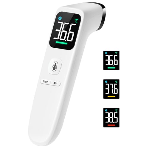 Fieberthermometer Kontaktlos für Babys, Kinder und Erwachsene, Infrarot-Stirnthermometer mit ultraklarem LED-Display, hohe Genauigkeit und Fieberalarm - Weiß von Viproud