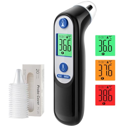 Ohrthermometer für Baby Erwachsene, Ohr Fieberthermometer mit Altersmessung und farbcodierte Temperaturanzeige, digitales infrarot-Thermometer mit 21*Einweg-Schutzkappen Ohrthermometer für Baby Erwachsene, Ohr Fieberthermometer mit Altersmessung und farbcodierte Temperaturanzeige, digitales infrarot-Thermometer mit 21*Einweg-Schutzkappen von Viproud