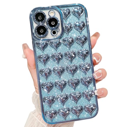 VirgoCCY iPhone 13 Pro Max Hülle Glitzer, luxuriös plattiert Niedlich 3D Herz, Bling Sparkly Phone Cases für iPhone 13 Pro Max, weiche stoßfeste Schutzhülle für Frauen Mädchen, blau VirgoCCY iPhone 13 Pro Max Hülle Glitzer, luxuriös plattiert Niedlich 3D Herz, Bling Sparkly Phone Cases für iPhone 13 Pro Max, weiche stoßfeste Schutzhülle für Frauen Mädchen, blau von VirgoCCY
