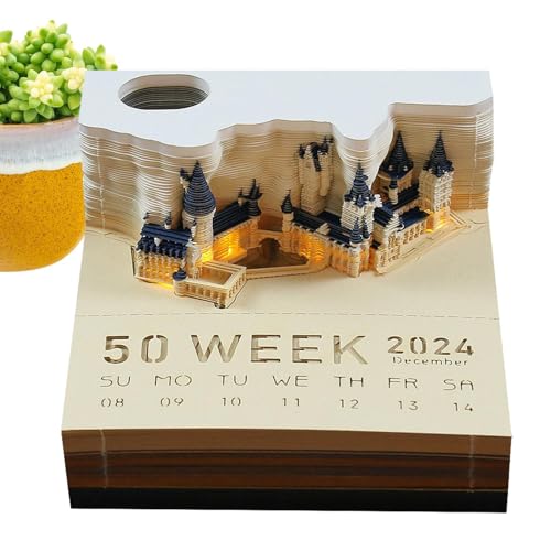 3D Art Calendar 2024 | Tear-Away 3D Paper Art Notepad,Time Piece Calendar with LED Lights,Creative 3D Memo Artsy Pad Desk Calendar,3D Art Calendar Paper Carving Gift Desktop Decoration Gift von Virtcooy