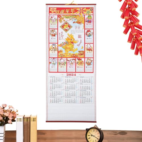 Chinesisches Neujahr des Drachen-Kalender-Wandrolle | 2024 Jahr des Drachen-Wandkalenders, Sternzeichen-Drachen-chinesischer Kalender, chinesischer Mond-Neujahrs-Wandkalender für das neue Jahr von Virtcooy