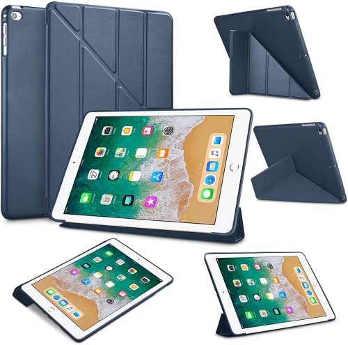 Visaccy Hülle für iPad 9/8/7 (10,2 Zoll, Modell 2021/2020/2019, 9./8./7. Generation) Mehrfach gefaltete ultradünne Schutzhülle mit transparenter Rückseite Case für iPad 10,2 Zoll, Auto-Blau von Visaccy