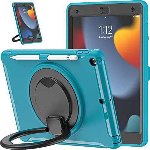 Visaccy Hülle für iPad 9/8/7 Generation 10,2 Zoll, Slim Silikon TPU Bumper Stoßfest Armor Case mit Drehbaren Ständer Stifthalter Dunkelblau von Visaccy