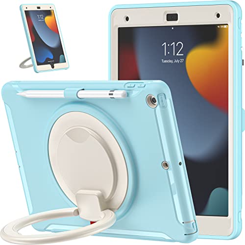 Visaccy Hülle für iPad 9/8/7 Generation 10.2 Zoll, Slim Silikon TPU Bumper Stoßfest Armor Case mit Drehbaren Ständer Stifthalter Ice von Visaccy