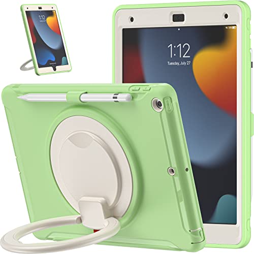 Visaccy Hülle für iPad 9/8/7 Generation 10.2 Zoll, Slim Silikon TPU Bumper Stoßfest Armor Case mit Drehbaren Ständer Stifthalter Matcha von Visaccy