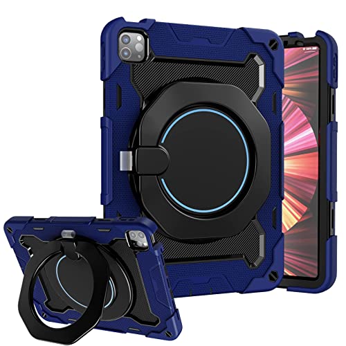 Visaccy Kids Case für iPad Air 10.9 (Air 4/ Air 5) / iPad Pro 11 (2021/2020/2018), Stoßfeste robuste Panzerhülle mit 360° drehbaren Ständern und Schultergurt, Dunkelblau von Visaccy