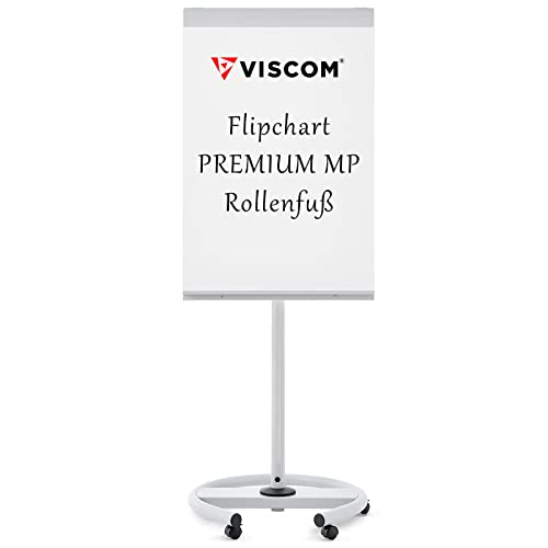 PREMIUM Flipchart mit Rollenfuß - mobil und vielseitig - ausklappbare Papierhalter - Whiteboard mit Stativ - höhen-verstellbar von Viscom