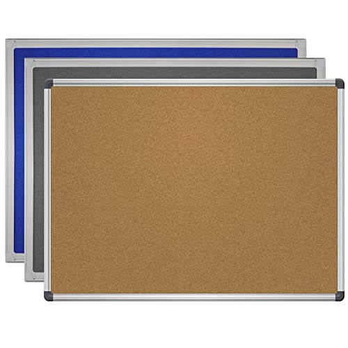 Pinnwand - Pinntafel mit Kork-Oberfläche - für Notizen, Fotos und Aushänge - mit Aluminiumrahmen - Grau 100x150 cm von Viscom