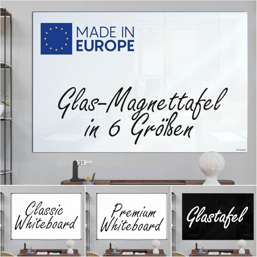 VISCOM Glas-Magnettafel - 100 x 150 cm in reinem Weiß - rahmenlose Magnetwand - Memoboard magnetisch, beschreibbar & trocken abwischbar - inkl. Magnete, Stift, Tafellöscher von Viscom