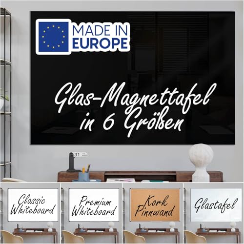 VISCOM Glas-Magnettafel - 100 x 150 cm in sattem Schwarz - rahmenlose Magnetwand - Memoboard magnetisch, beschreibbar & trocken abwischbar - inkl. Magnete, Stift, Tafellöscher von Viscom