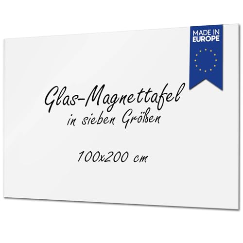 VISCOM Glas-Magnettafel - 100 x 200 cm in reinem Weiß - rahmenlose Magnetwand - Memoboard magnetisch, beschreibbar & trocken abwischbar - inkl. Magnete, Stift, Tafellöscher von Viscom