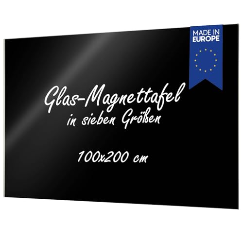 VISCOM Glas-Magnettafel - 100 x 200 cm in sattem Schwarz - rahmenlose Magnetwand - Memoboard magnetisch, beschreibbar & trocken abwischbar - inkl. Magnete, Stift, Tafellöscher von Viscom